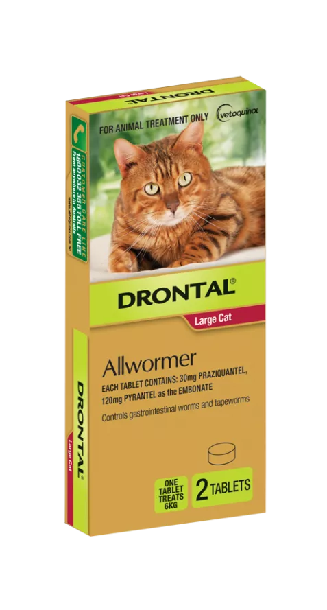 Drontal All Wormer for Cats up to 6kg (13lbs) - 2 Pack, deworming tablets treating roundworms, hookworms, and tapeworms