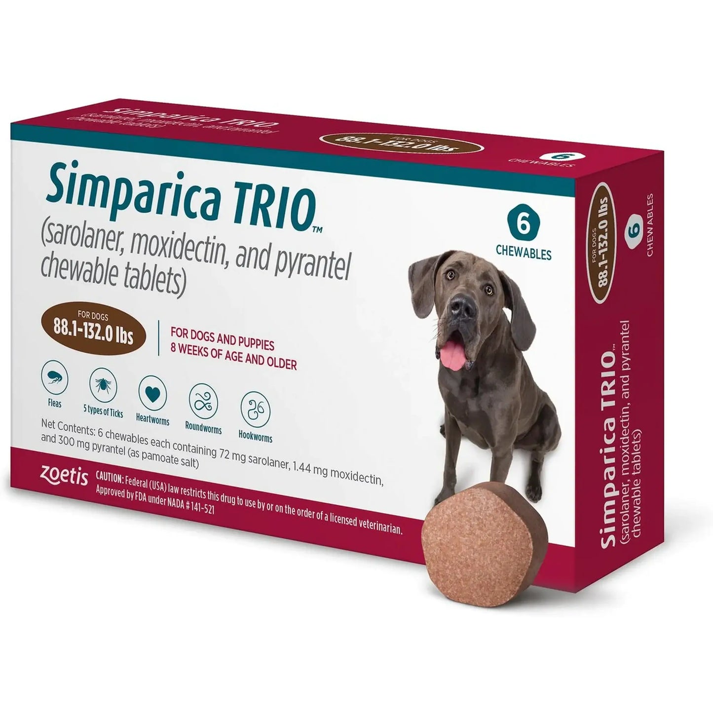 Simparica Trio flea, tick & worm chew, no prescription required for extra large dogs