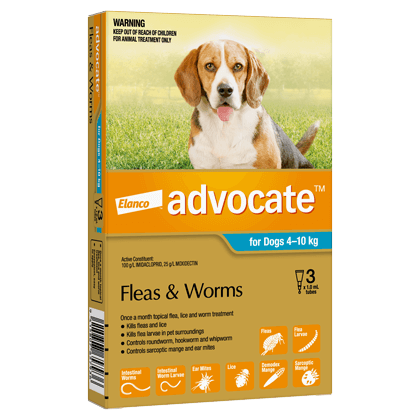 Advocate Advantage Multi flea and worm spot-on for small dogs (8.8-22 lbs), product packaging, no vet prescription