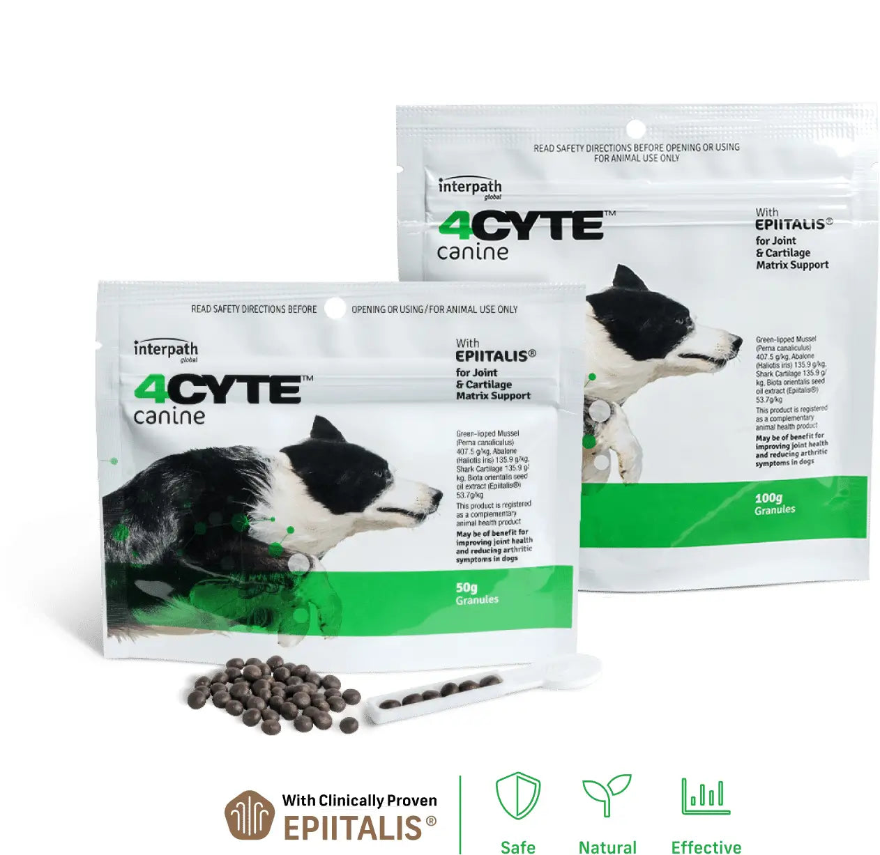 4CYTE joint medication inflammation support granules for dogs and cats, 1.76oz (50g), helps with arthritis health, product box, non vet