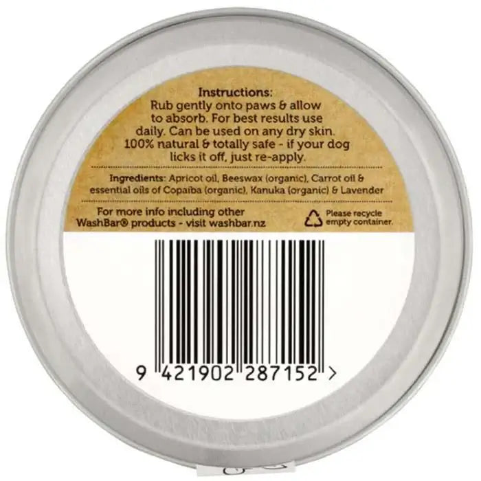 Washbar natural paw balm healing cracked paws, cuts grazes, safe all natural dog