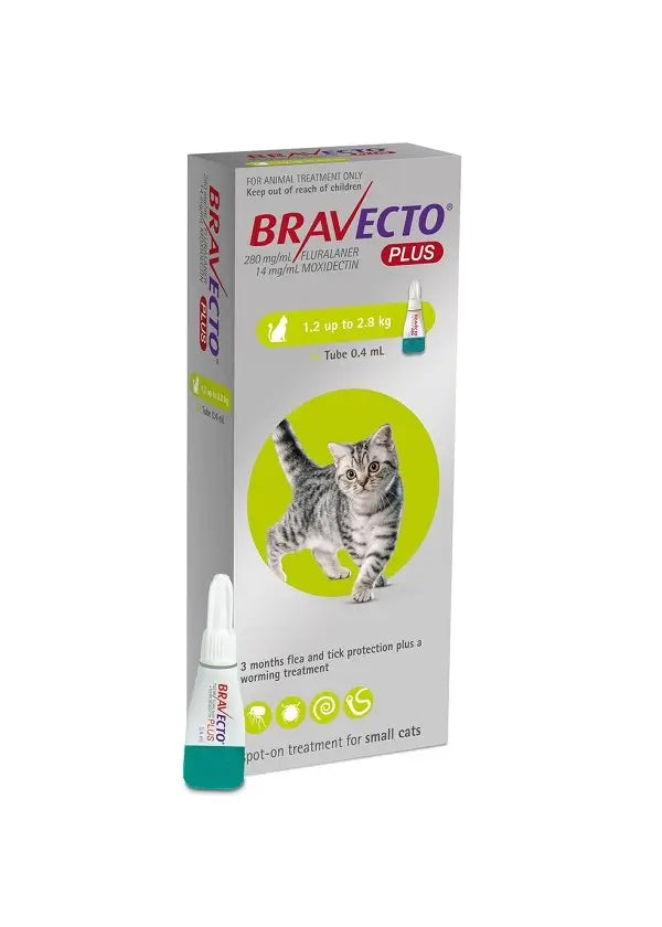 Bravecto PLUS Flea and Worm Prevention for Small Cats 3 months of flea, tick, heartworm, and intestinal worm control