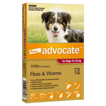 Advocate Spot On flea, tick, and worm treatment for medium dogs (22-55 lbs), product box, no prescription needed