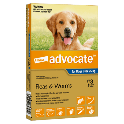 Advocate Advantage Multi Spot On flea, tick, and worm treatment for large dogs over 55lbs, no RX required, product packaging