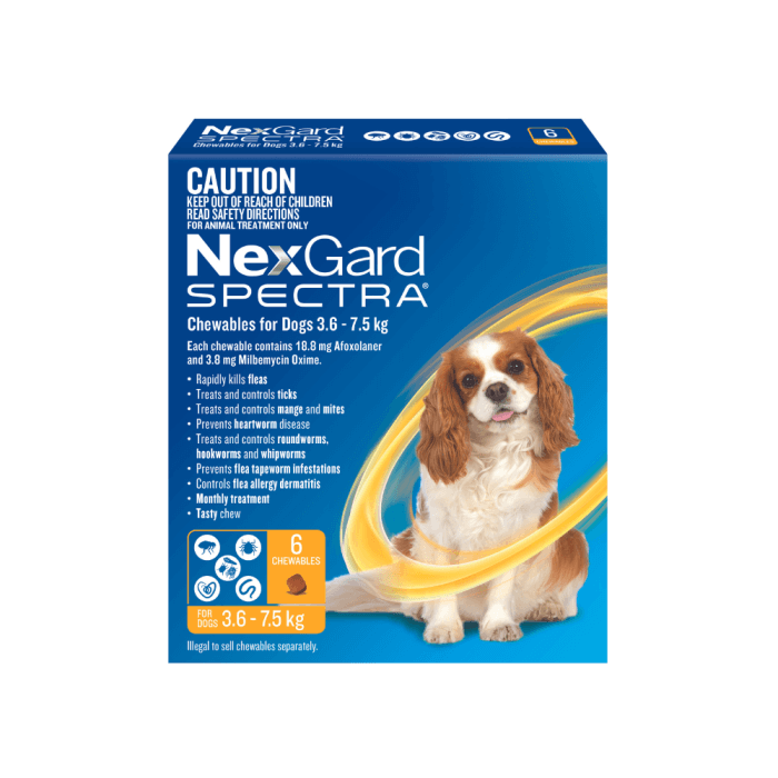 NexGard Spectra flea and tick chew for small dogs (4.4-7.7 lbs), no RX needed prevention, product box