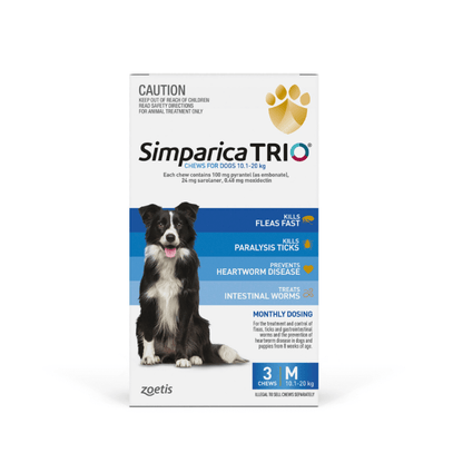 Simparica Trio for medium dogs no RX flea and worm chew